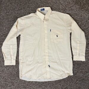 Vintage 80’s 90’s Polo Ralph Lauren Men’s Button Down Cotton Shirt Ivory Size XL